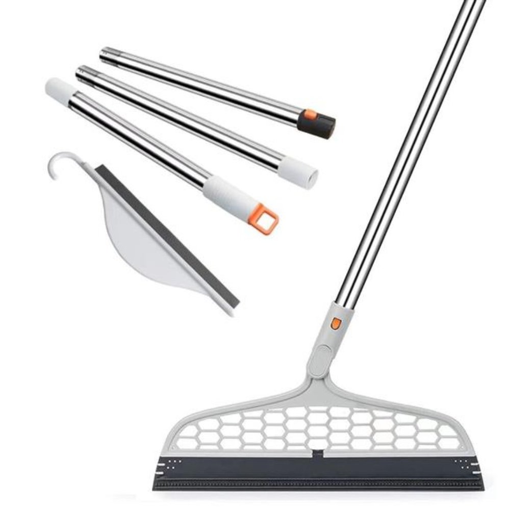 2 Pack - 2-In-1 Adjustable Magic Broom Pet Hair Remover W/ Mini Squeegee